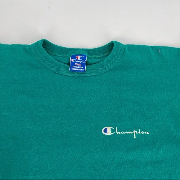 Vintage Champion Shirt Men Large Teal Green Short Sleeve 1980s USA Logo Spellout - Picture 2 of 10